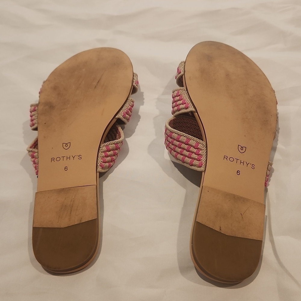 Rothy's 3 band pink and cream slides sandals 6 - Picture 2 of 2